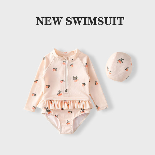 宝宝泳衣女孩1-3岁长袖连体婴幼儿5可爱游泳衣女童速干泳装儿童6