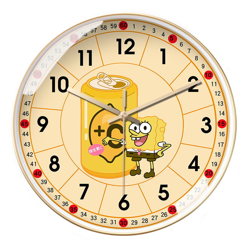 海绵宝宝儿童房挂墙挂钟史迪仔家用时钟卡通皮卡丘自动对时电波钟