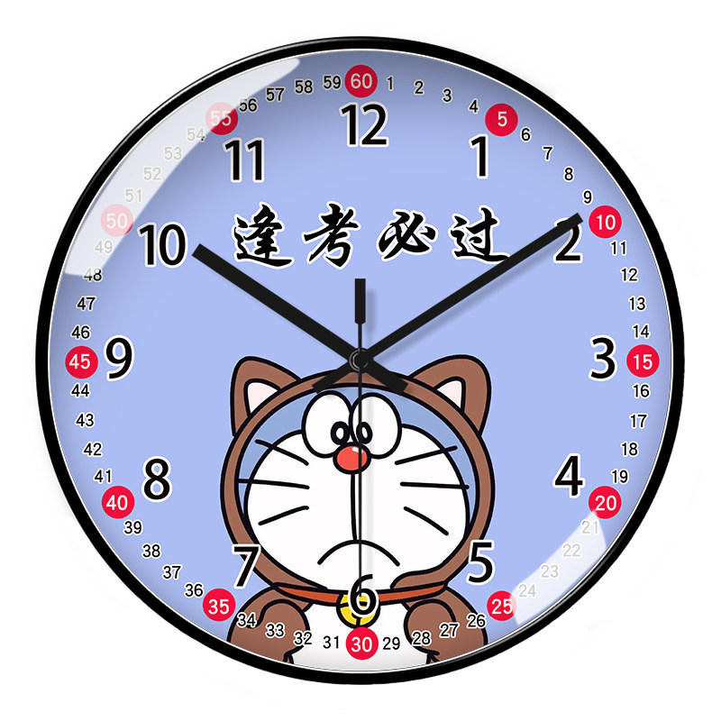 机器猫家用挂钟儿童早教学习识表卡通可爱蓝胖子石英钟圆形电波钟