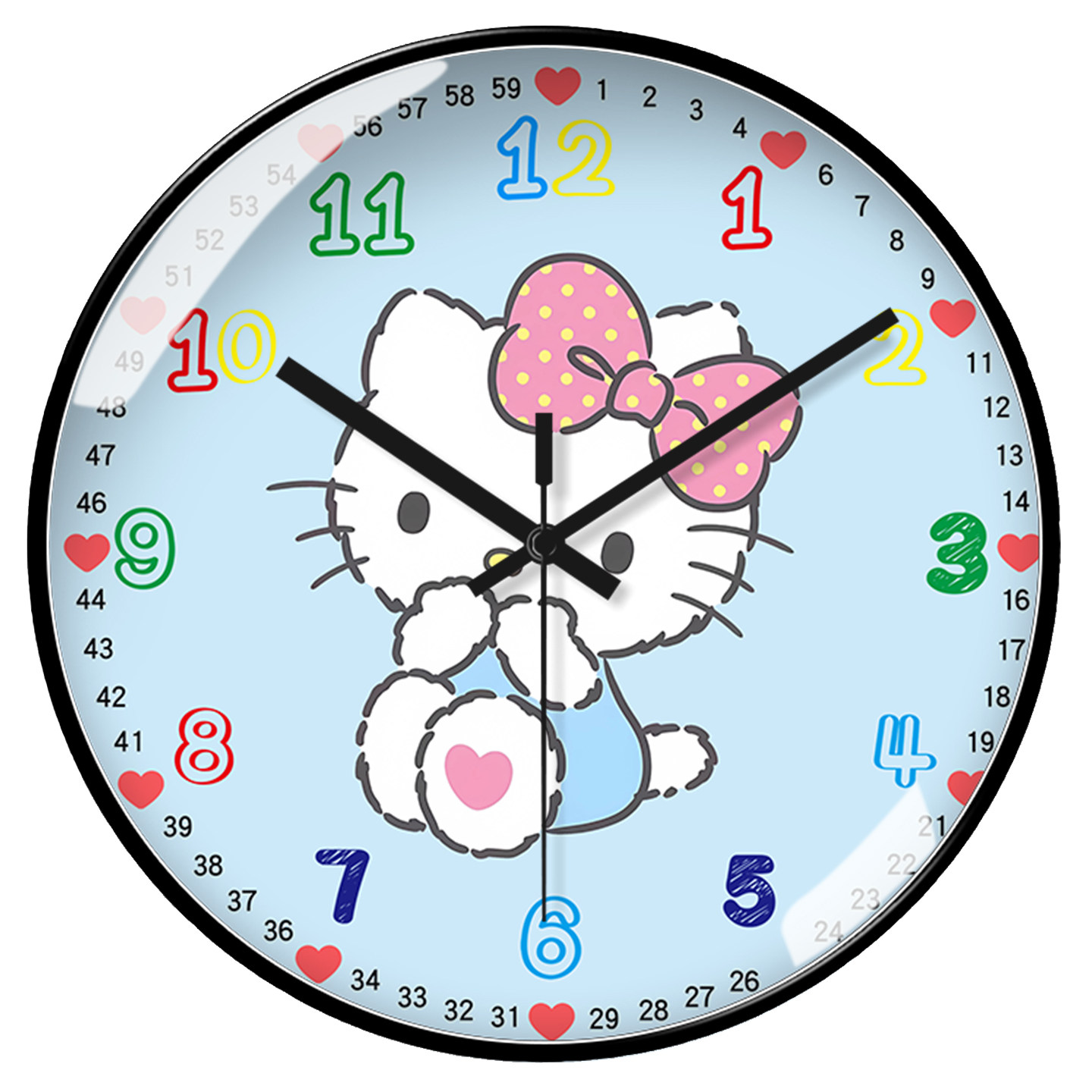 HelloKitty猫挂钟女孩女生房间布置装饰石英钟超级静音钟表可定制