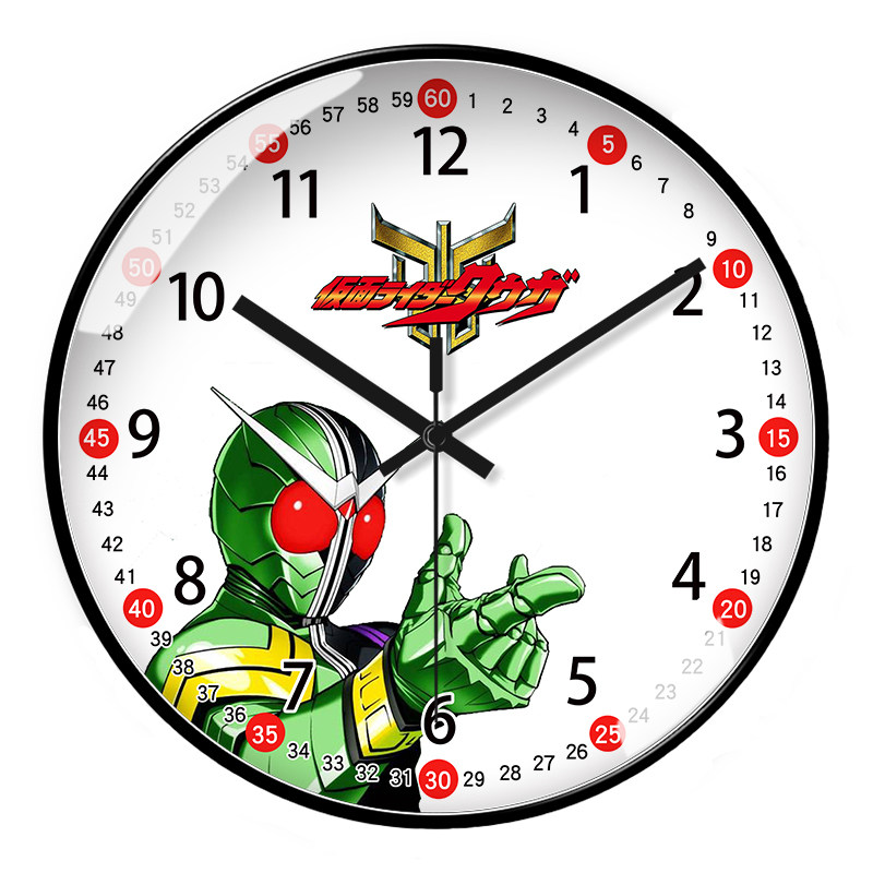 童趣假面骑士挂钟儿童早教识钟表超级英雄卧室挂墙石英钟静音定制