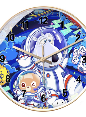 童趣挂钟贝肯熊特工卡通动漫客厅卧室家用挂墙石英钟圆形免打孔钟