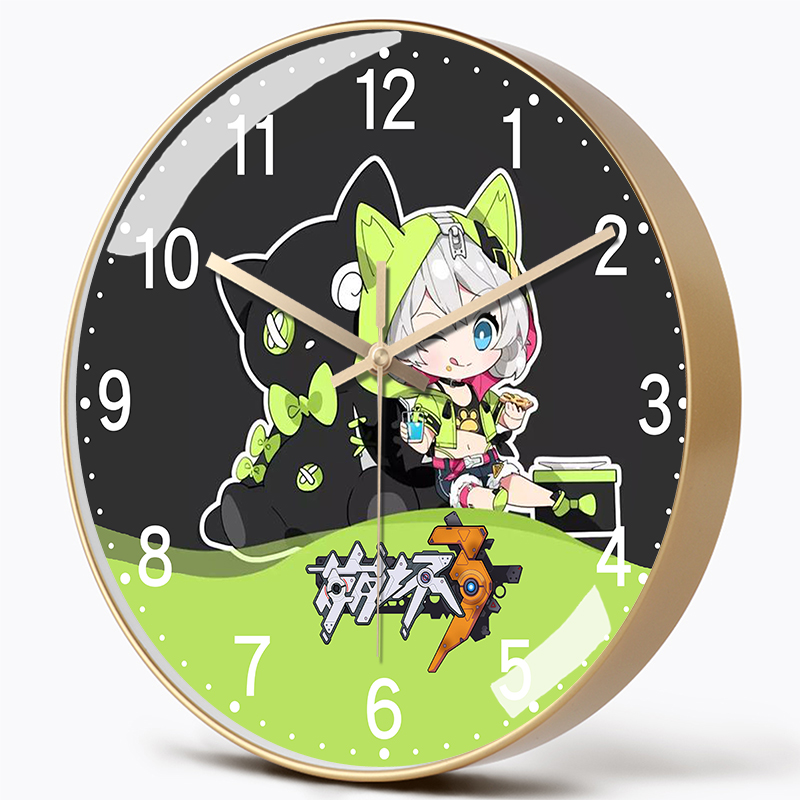 日系周边时钟童趣儿童房挂钟免打孔客厅卡通挂墙钟自动对时电波钟