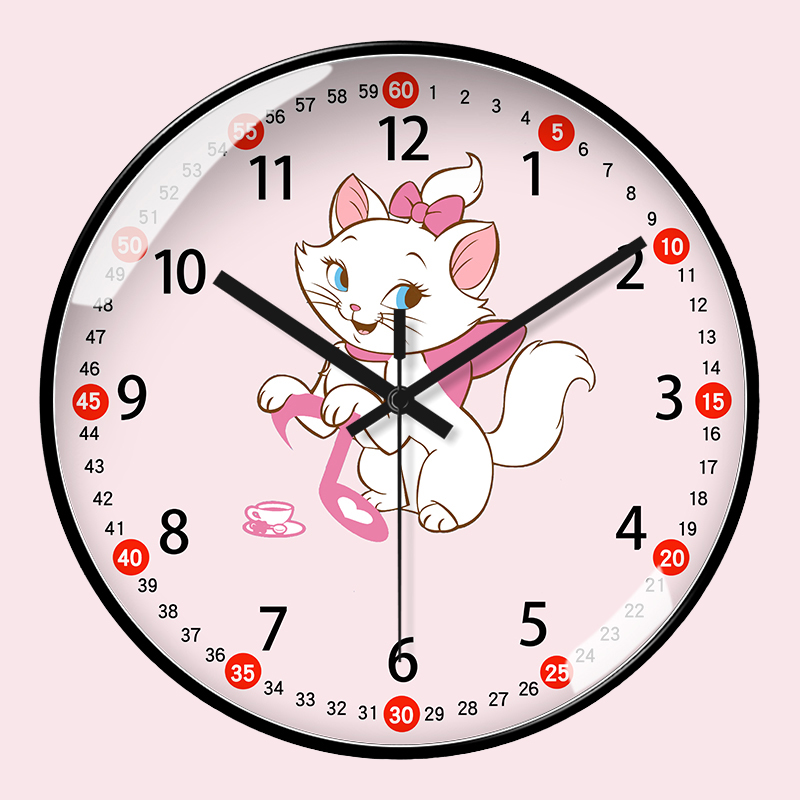 卫星对时卡通猫咪挂墙电波钟少女房钟表超静音可爱时钟可刻字家用