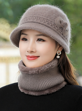 冬天帽子女奶奶中老年人兔毛线帽