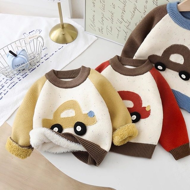 男童卡通一体绒套头毛衣婴儿宝宝