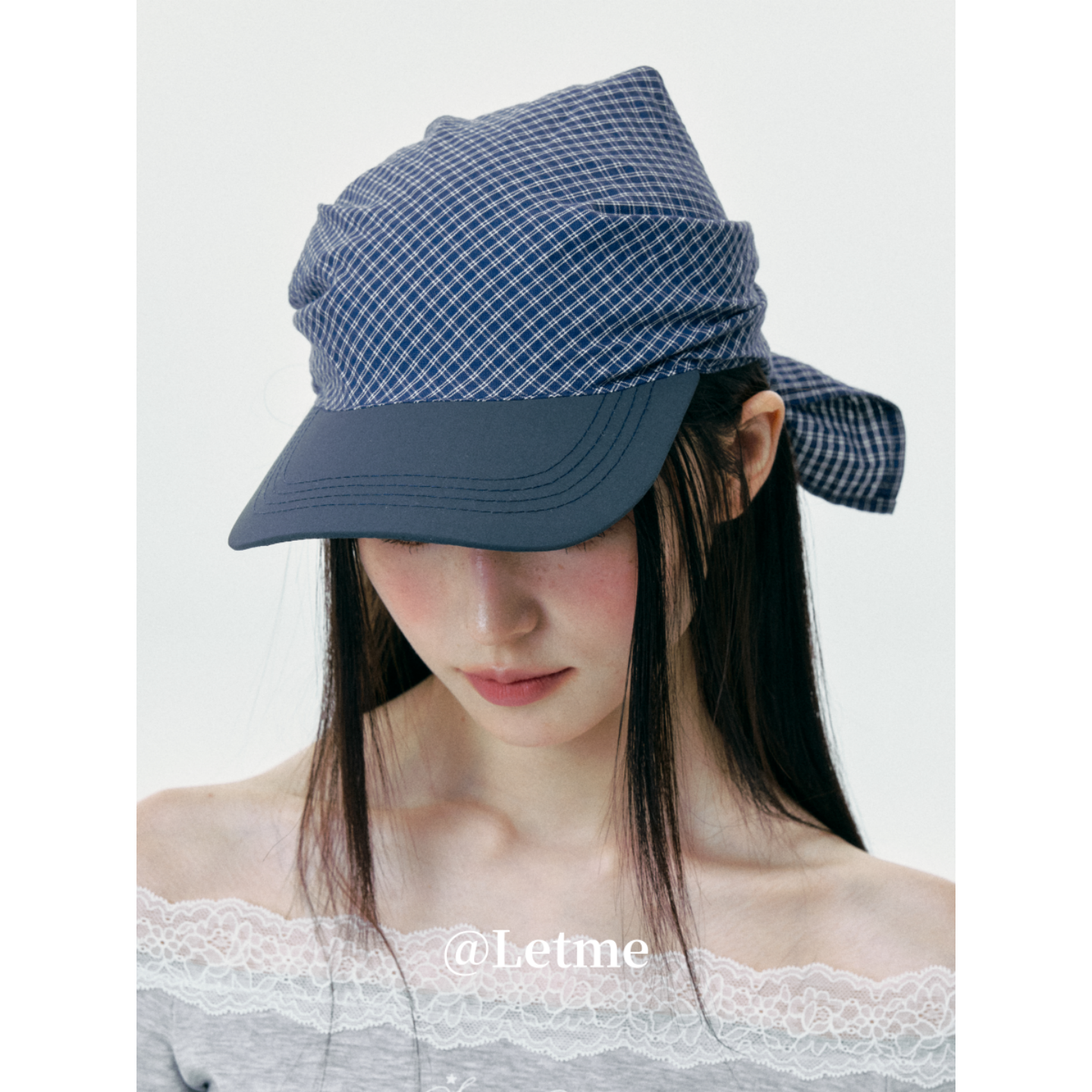 复古格纹头巾帽子女夏街头包头帽韩版日系百搭显脸小鸭舌帽潮ins