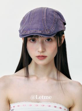 小众紫色时髦做旧牛仔前进帽子女春夏秋街头显脸小复古鸭舌画家帽