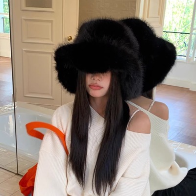 时髦大檐加绒渔夫帽女秋冬