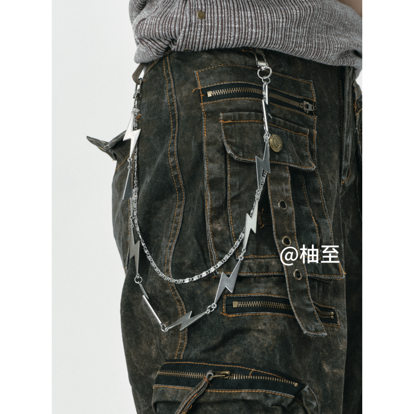 银色闪电裤链女春秋牛仔裤子装饰链条时髦街头y2k裤子配饰腰链ins