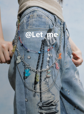 多巴胺亚文化时髦小熊别针裤链可爱腰带装饰夏季牛仔裤子裤链配饰