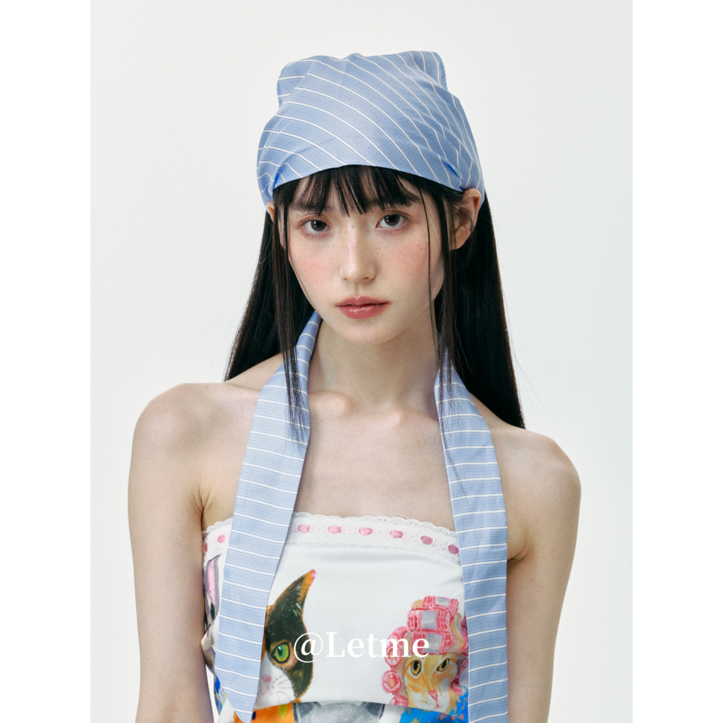 2025夏季新款绑带头巾帽子女条纹韩版日系显脸小包头帽三角巾头巾