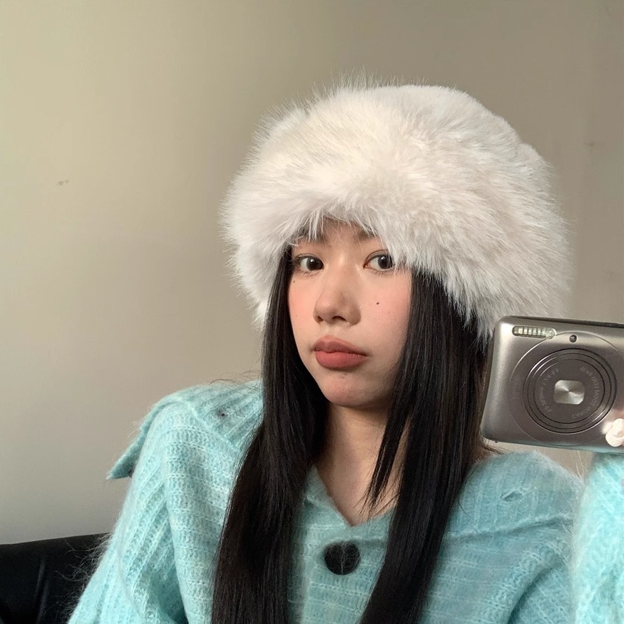 白色显脸小地主帽女冬防寒保暖蒙古帽东北哈尔滨拍照可爱毛绒帽子