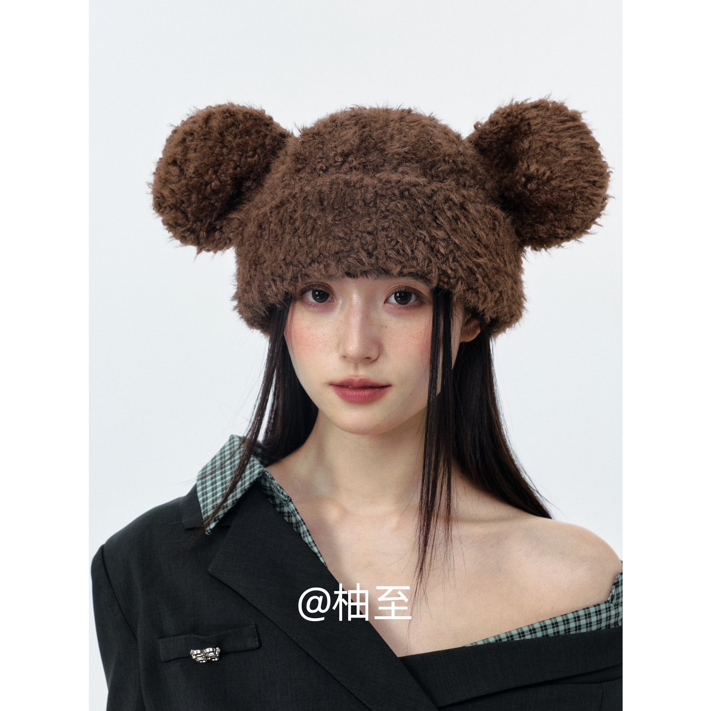 可爱小熊耳朵毛绒帽子女秋冬韩版日系防寒保暖显脸小包头帽潮ins