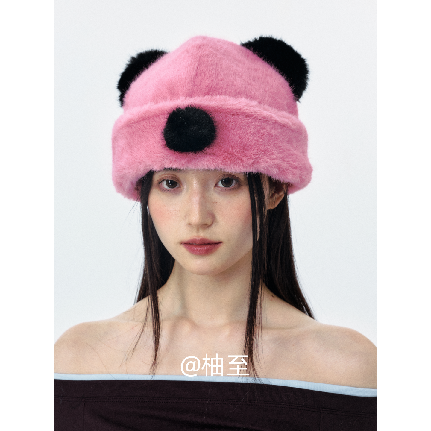 可爱小熊耳朵带鼻子毛绒帽子女秋冬韩系卡通防寒保暖护耳包头帽潮