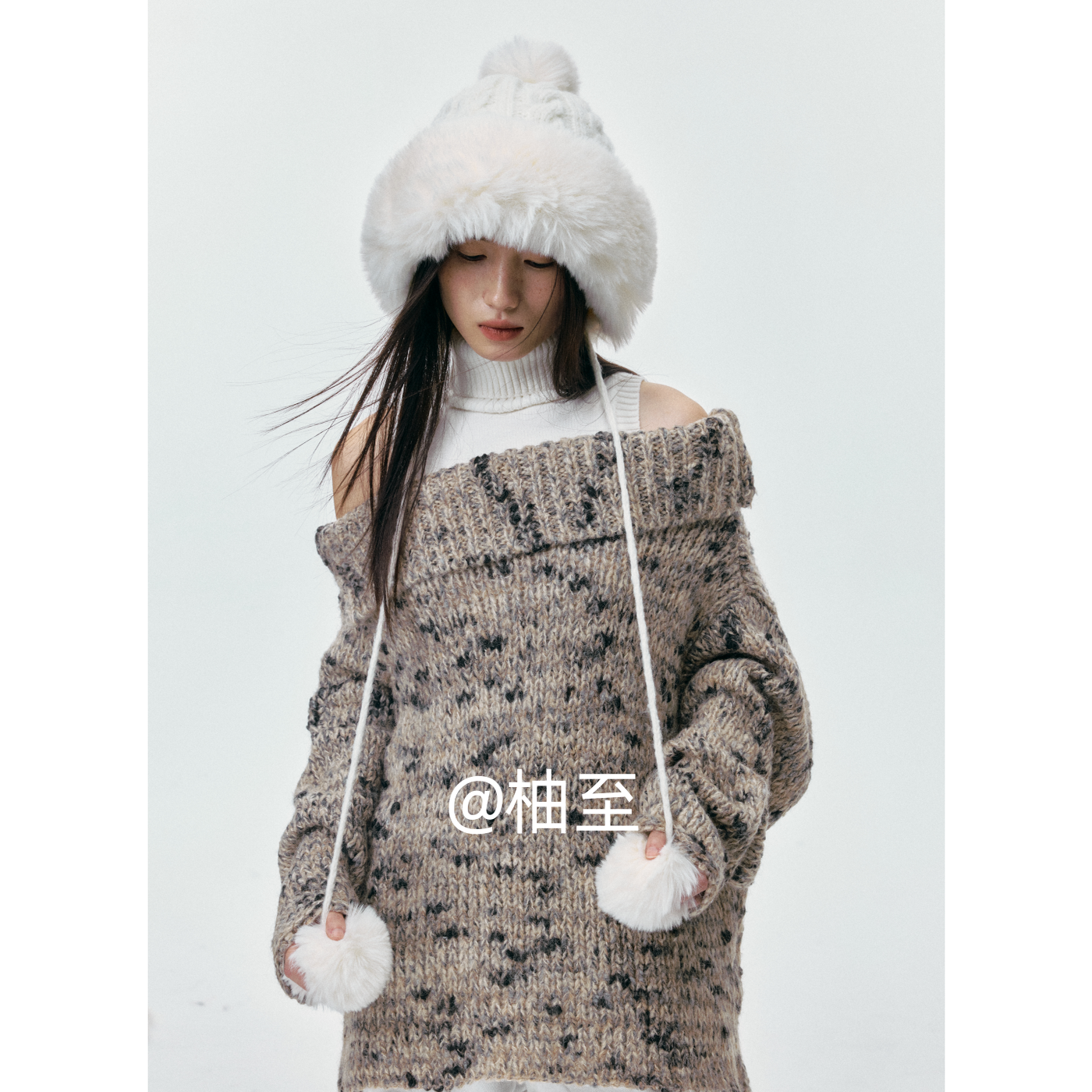 冬季套头帽女韩版潮百搭可爱毛球针织毛线帽加绒保暖时尚护耳帽子