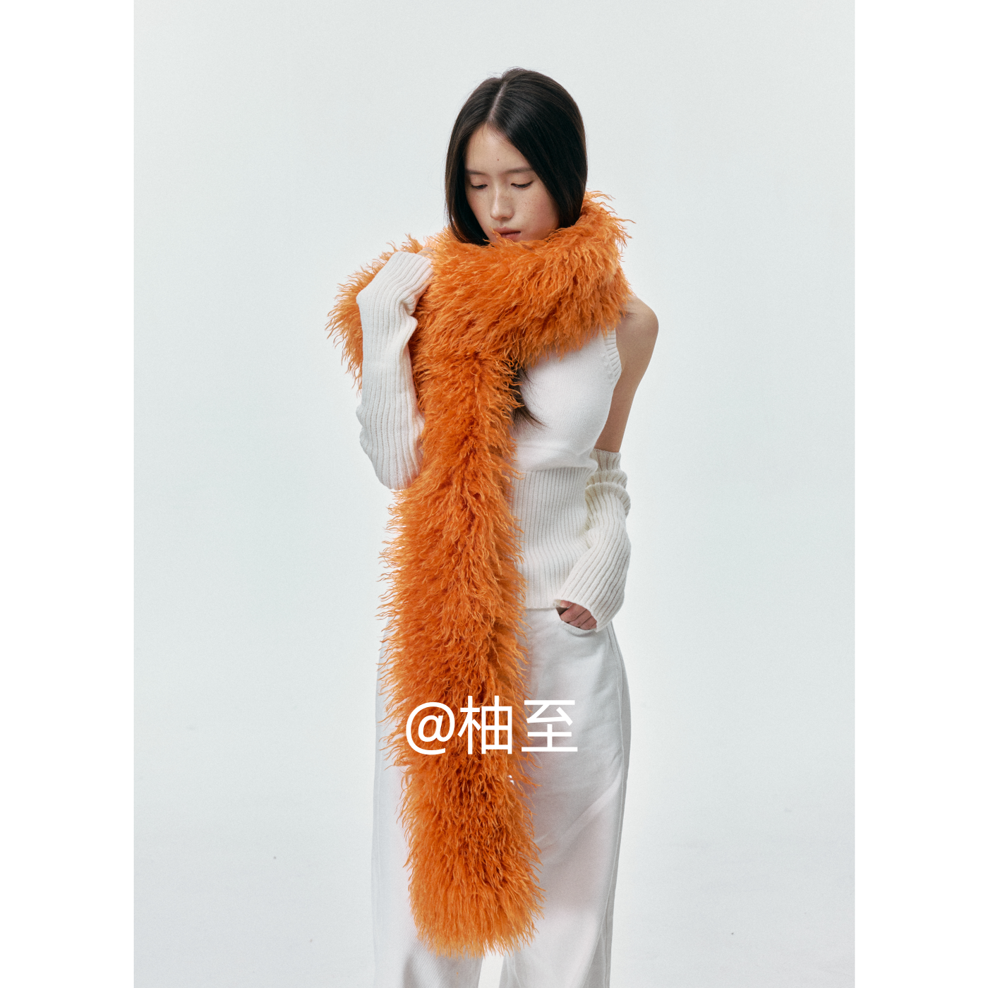 咋咋呼呼 橘色氛围感卷毛绒围巾女秋冬防寒保暖护颈毛领围脖披肩