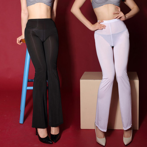 冰丝透明打底裤超薄开裆喇叭裤女