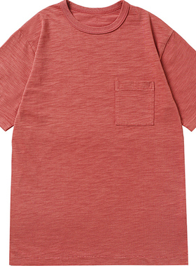 ACE浮生出品美式复古竹节棉水洗做旧西瓜红口袋短袖T恤打底