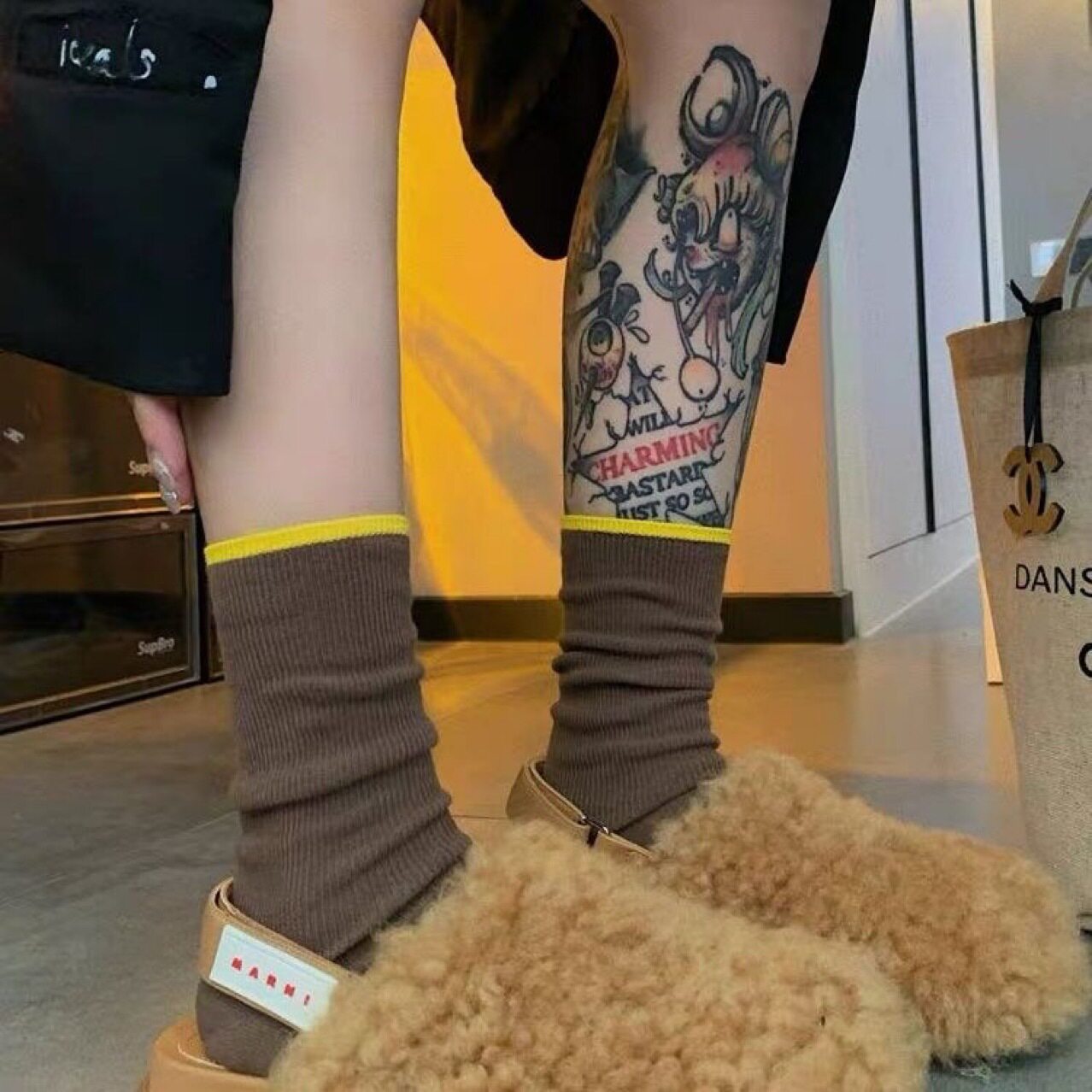 秋冬季复古男袜撞色袜口条纹袜慵懒风百搭中筒袜子女堆堆袜ins潮