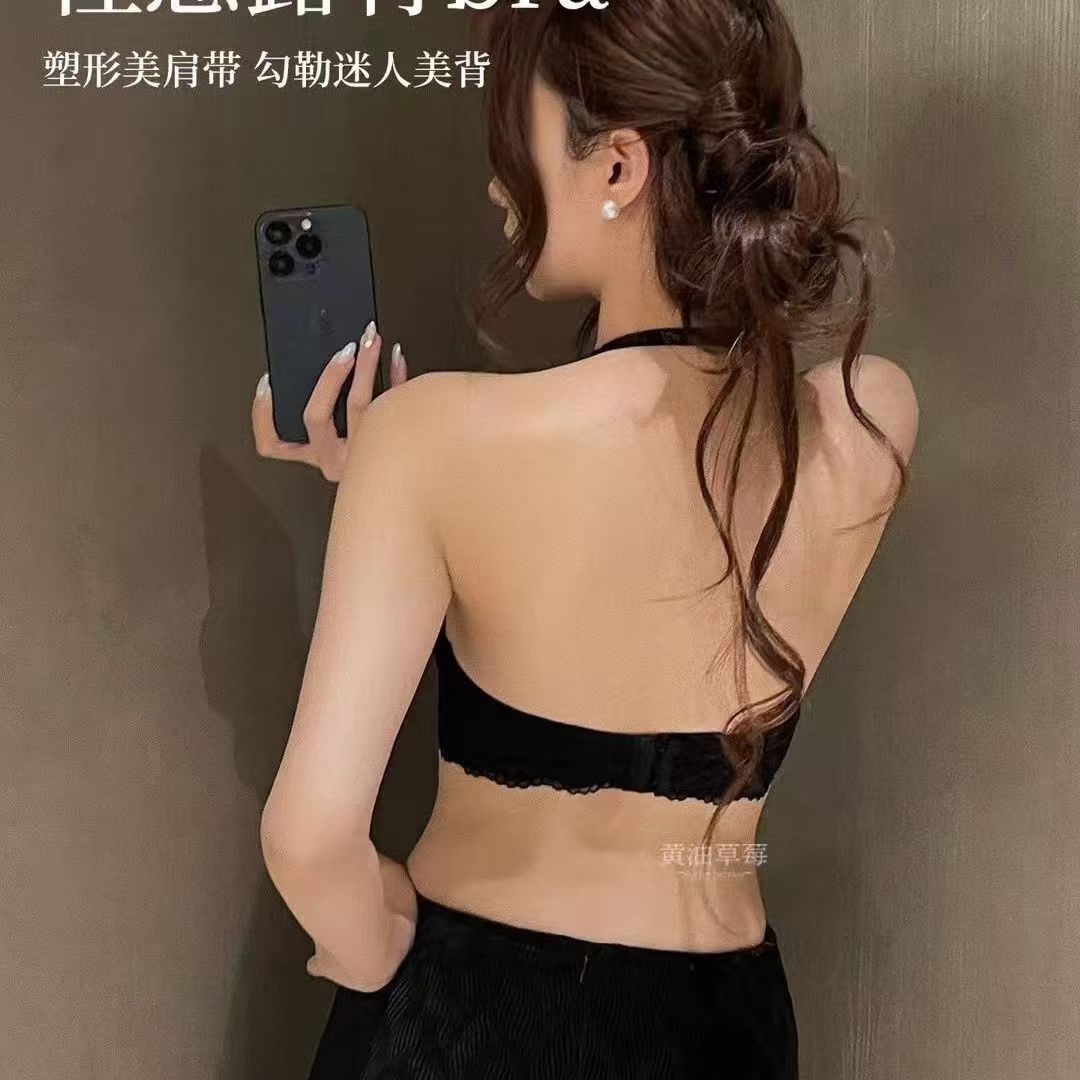 跨境美背挂脖交叉带夜店性感文胸上托防下垂聚拢小胸无钢圈女内衣