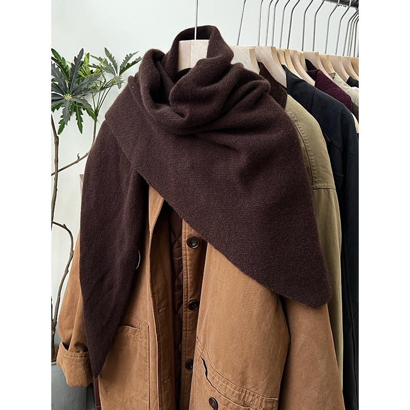 秋冬混搭小能手防风保暖三角巾围巾软糯围脖纯色毛线披肩2025新款