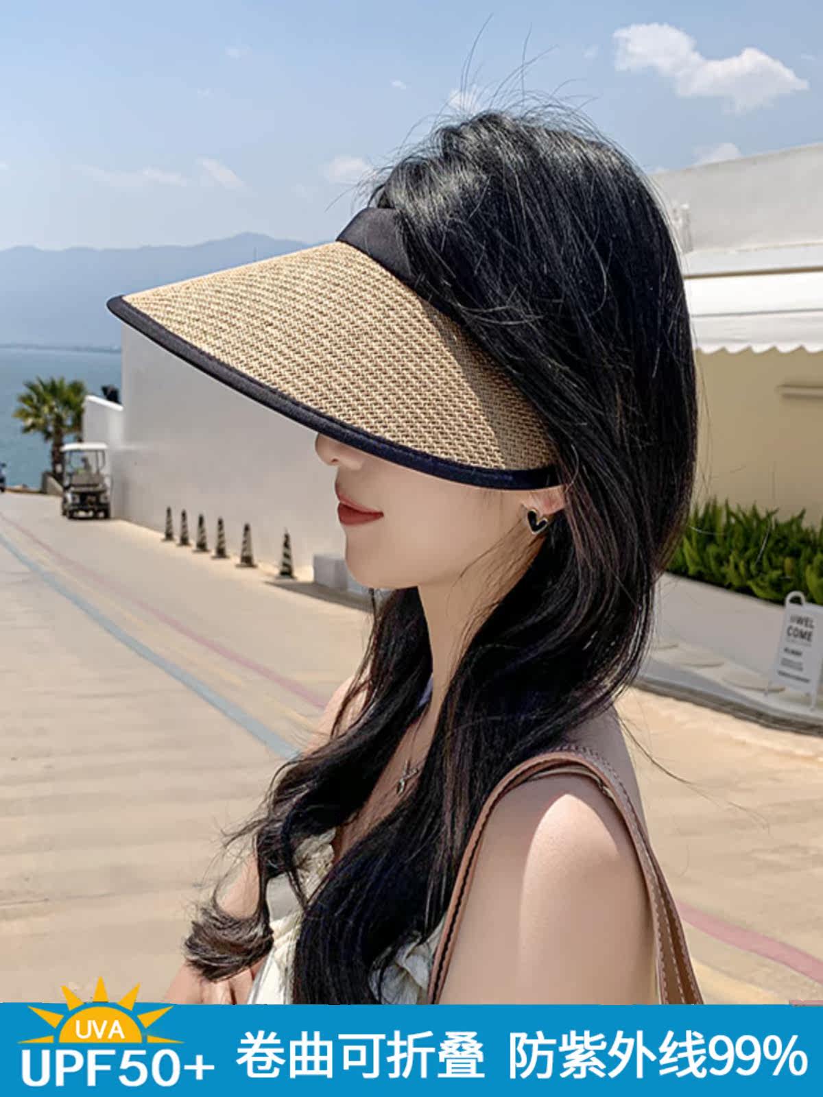 女士草编防晒帽夏天无顶遮阳帽女夏季防紫外线太阳帽女款空顶草帽
