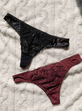丁字裤女蕾丝大码内裤性感透明t裤tback欧美纯棉裆黑色
