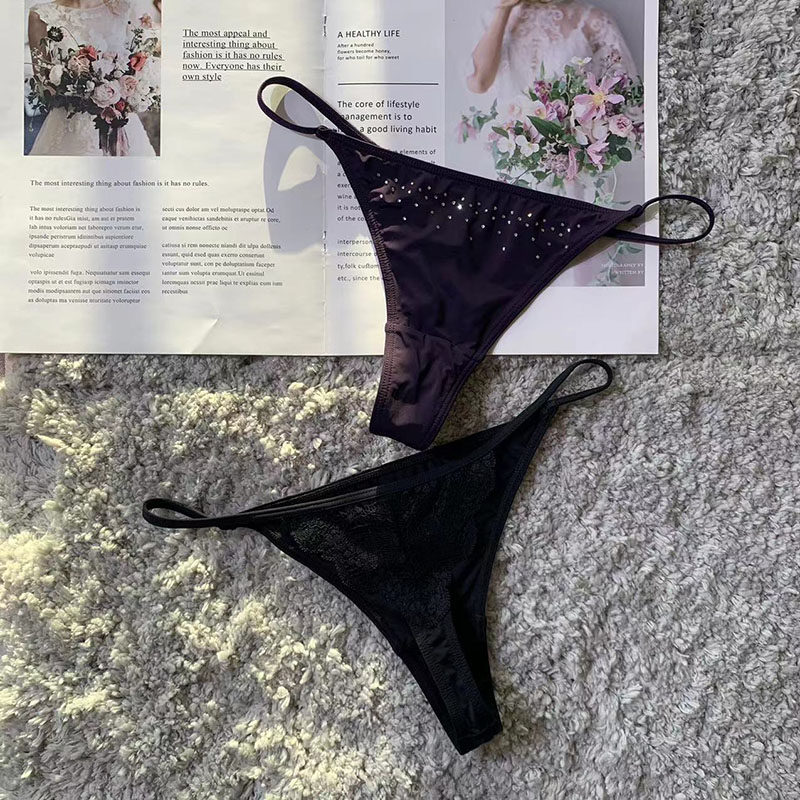外贸内裤出口性感牛奶丝钻饰细绳丁字裤女细带一根线低腰女士底裤