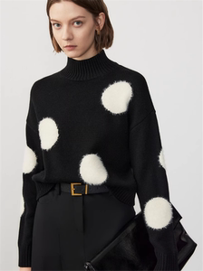 朗姿羊毛半高领波点毛针织衫女2023年冬季新款打底衫上衣