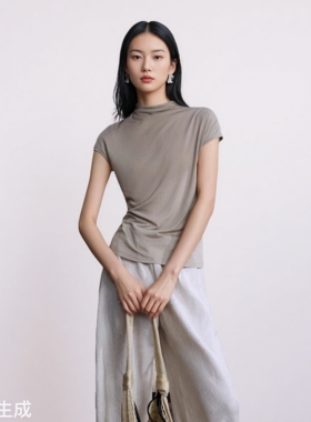 【致】显瘦整夏｜FJSD薄媚 气质半高领短袖t恤女2025新款休闲百搭
