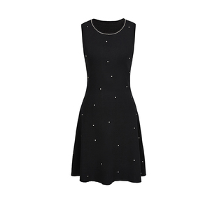 UR&DC2025秋季新款ins高级感魅力气质钉钻装饰圆领无袖针织连衣裙