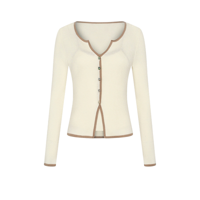 UR&DC2024年秋季新款法式气质小香风纽扣撞色长袖针织开衫女薄款