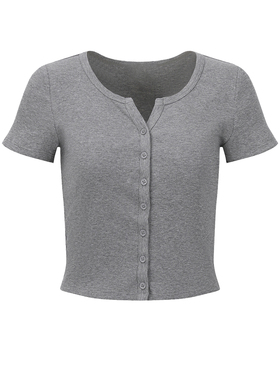 UR&DC2025夏季新款纯欲风时尚修身短款圆领短袖T恤女纯色棉质上衣