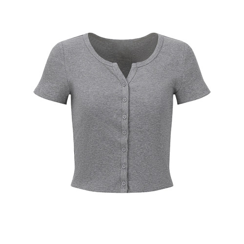 UR&DC2025夏季新款纯欲风时尚修身短款圆领短袖T恤女纯色棉质上衣