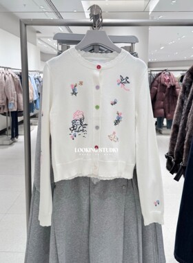 UR&DC2026春季新款甜美减龄休闲童趣动物花卉刺绣针织开衫女上衣