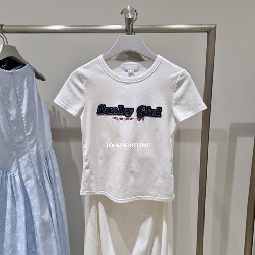 UR&DC2026夏季新款立体撞色字母贴布绣修身圆领短袖T恤女短款上衣