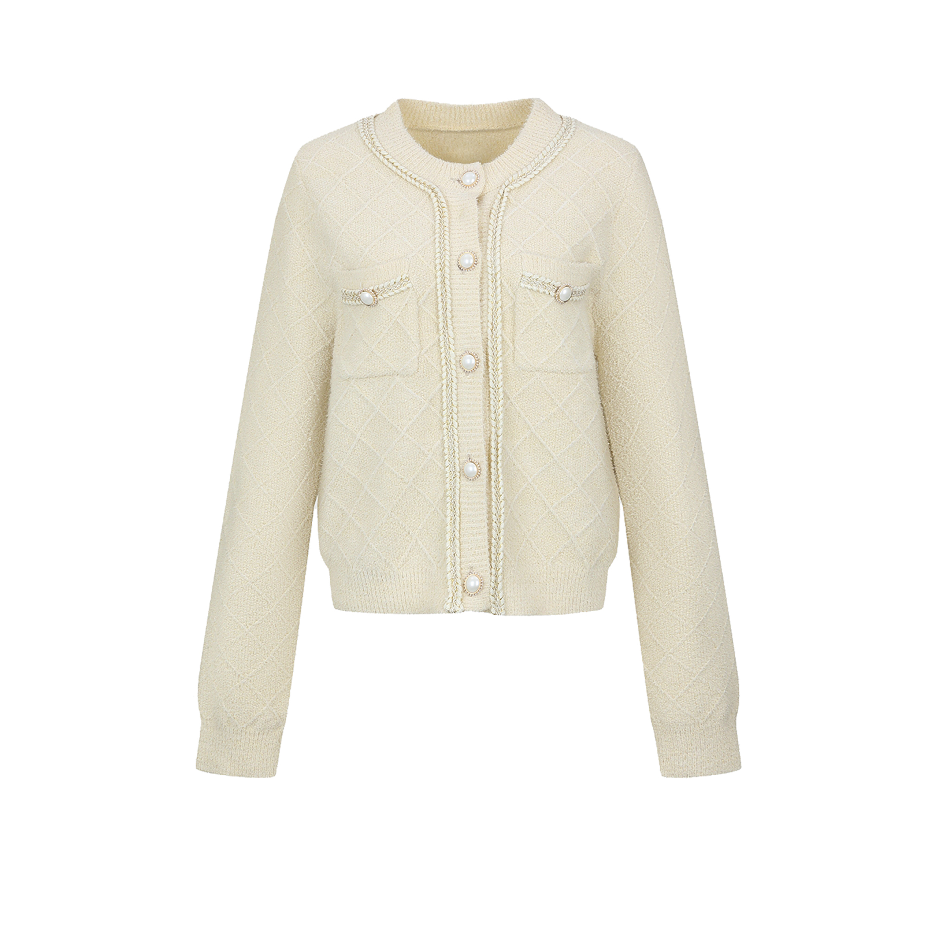 UR&DC2025秋冬新款法式高级感魅力优雅小香风珍珠纽扣针织开衫女