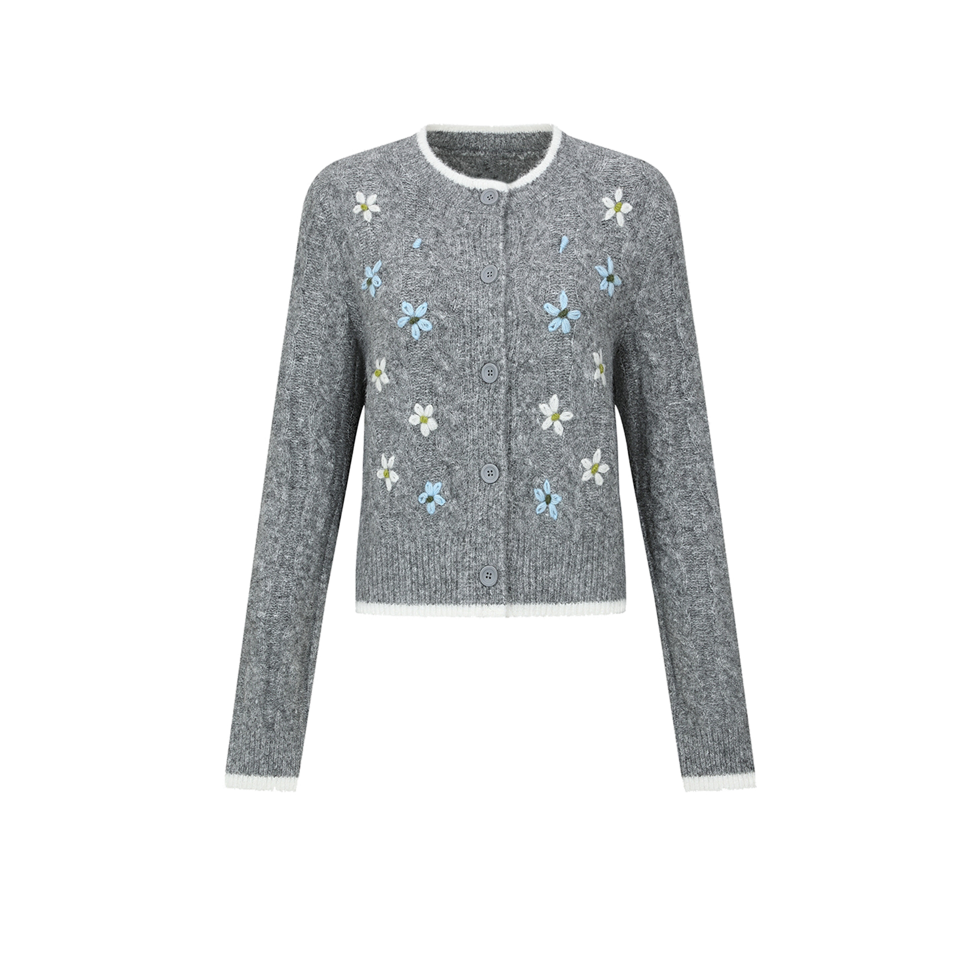 UR&DC2025秋季新款法式甜美休闲撞色花朵刺绣短款针织开衫女上衣