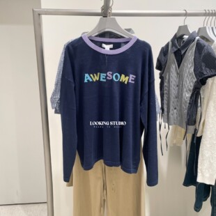 长袖 UR&DC2026春季 新款 通勤风撞色拼接立体字母刺绣薄款 女 针织衫