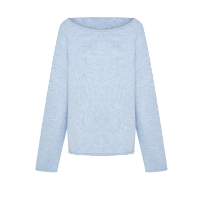 UR&DC2026春季新款蓝色慵懒氛围感肌理落肩长袖针织衫女圆领毛衣