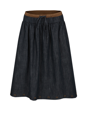 UR&DC2026春季新款都市撞色拼接系带刺绣牛仔半身裙宽松高腰A字裙