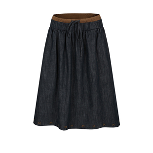 UR&DC2026春季新款都市撞色拼接系带刺绣牛仔半身裙宽松高腰A字裙