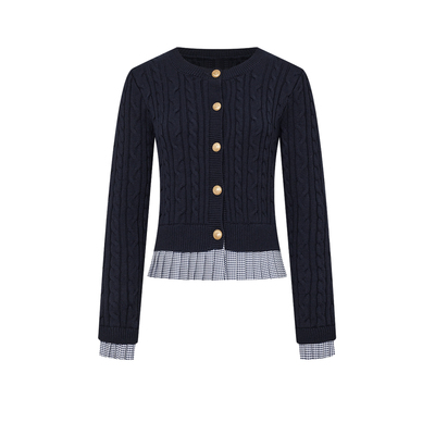 UR&DC2025春季新款设计感都市海军学院风拼接针织开衫女毛衣外套