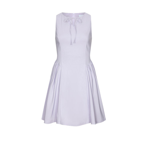 UR&DC2026春季新款休闲绑带斜向捏褶收腰显瘦A字裙圆领无袖连衣裙