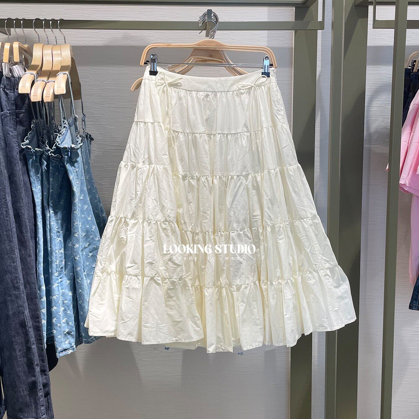 UR&DC2025夏季新款法式百搭时尚减龄蝴蝶结装饰系带A字蛋糕半身裙