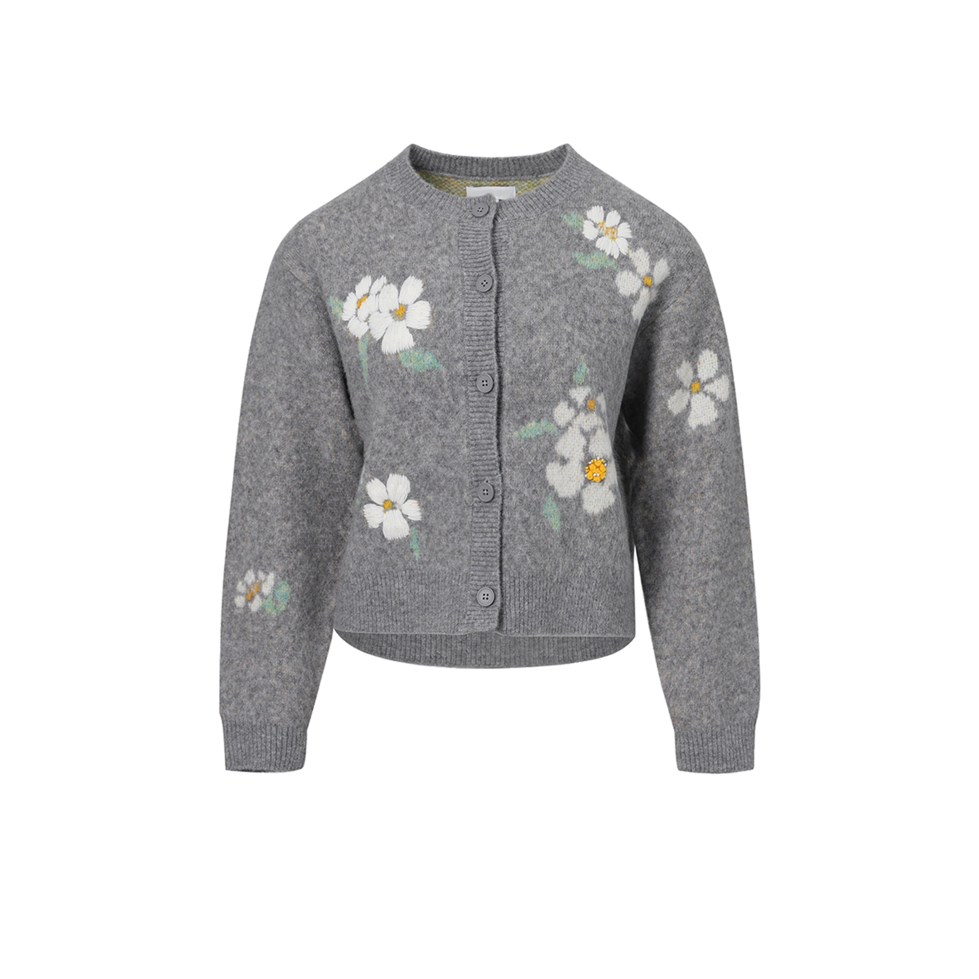 UR&DC2025冬季新款复古休闲立体花朵圆领长袖针织开衫女短款上衣