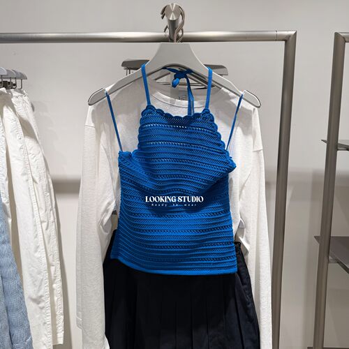 UR&DC2026春季新款魅力设计感挂脖系带吊带背心针织衫女短款上衣