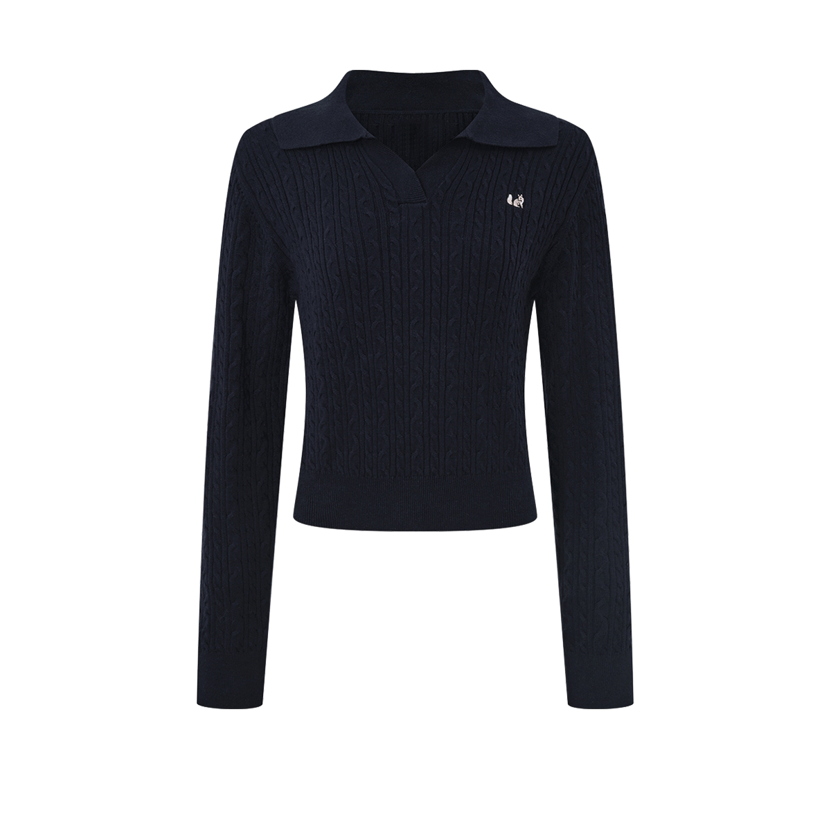 UR&DC2024秋季新款气质学院风图案刺绣肌理长袖针织衫女polo上衣