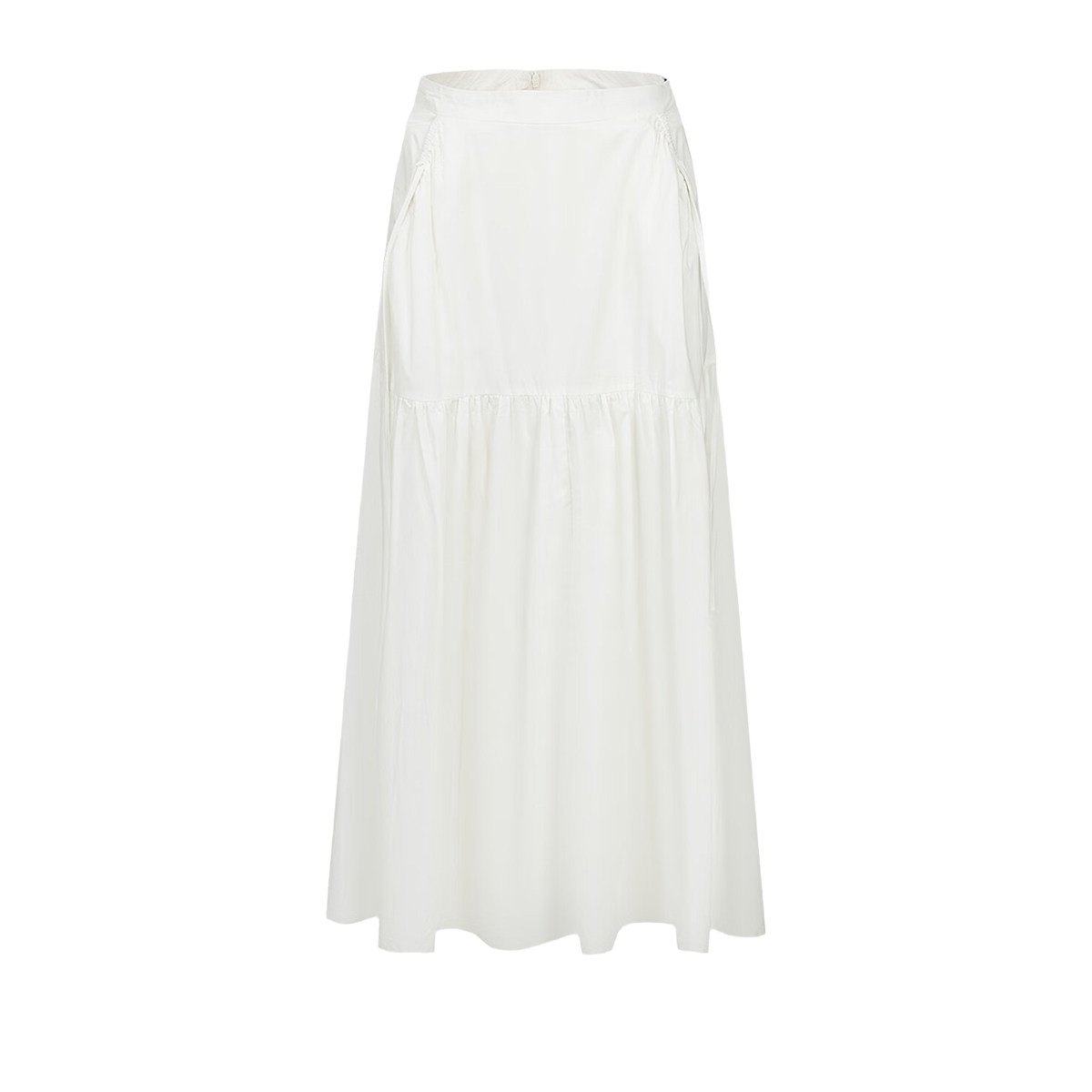 UR&DC2025夏季新款甜美减龄简约气质抽绳叠层宽松白色长款半身裙